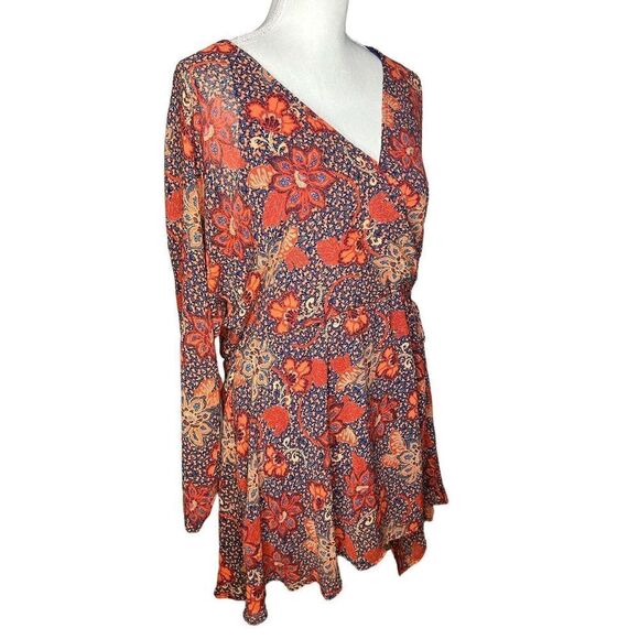 Free People Teegan Mini Dress Floral Print Orange Red Oversized Sz S NEW! - Picture 4 of 8